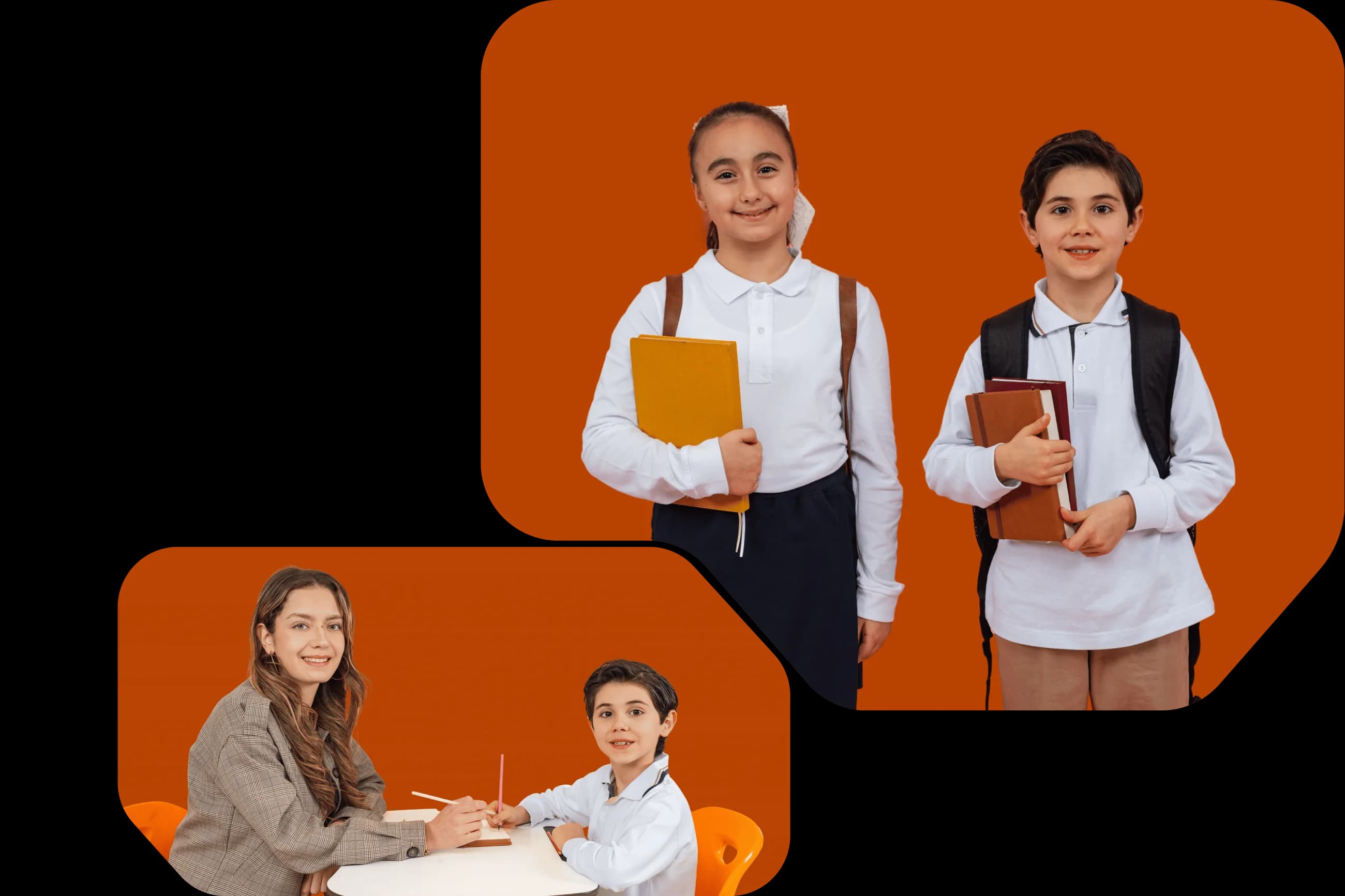 Deux élèves de School Academy, cartable sur le dos et livres à la main